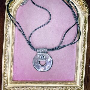 4188u. Chico’s Pewter Pendant Necklace with Black Cord